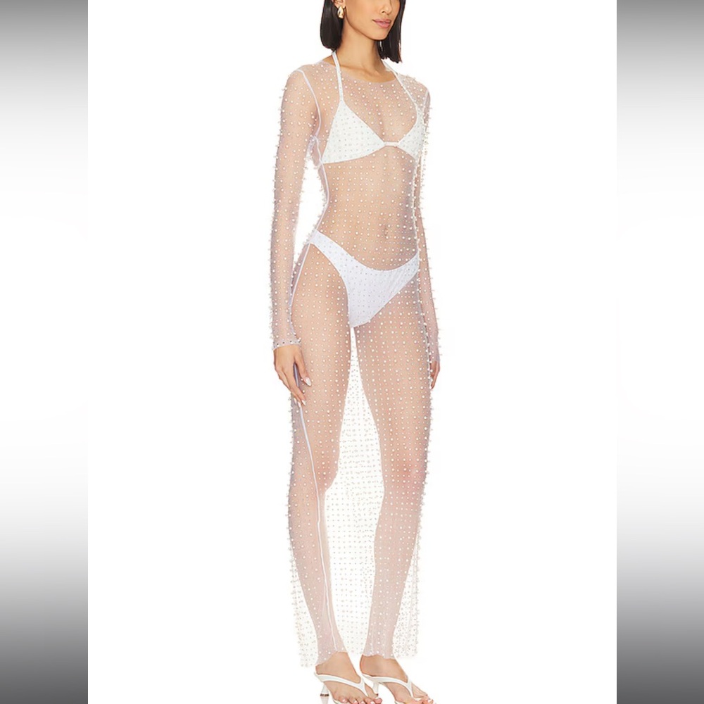 Beach Bunny Champagne Nights Mesh Pearl dress white size xs